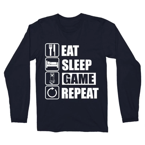 Sötétkék Minecraft férfi hosszú ujjú póló - Eat, sleep, game, repeat