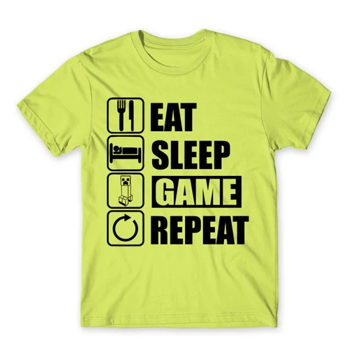 Almazöld Minecraft férfi rövid ujjú póló - Eat, sleep, game, repeat
