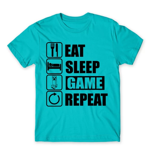 Atollkék Minecraft férfi rövid ujjú póló - Eat, sleep, game, repeat