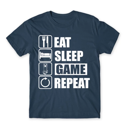 Denim Minecraft férfi rövid ujjú póló - Eat, sleep, game, repeat