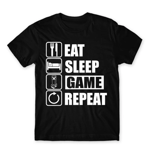 Fekete Minecraft férfi rövid ujjú póló - Eat, sleep, game, repeat