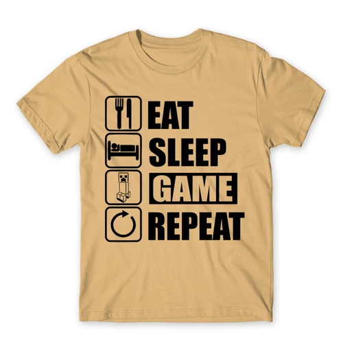 Homok Minecraft férfi rövid ujjú póló - Eat, sleep, game, repeat