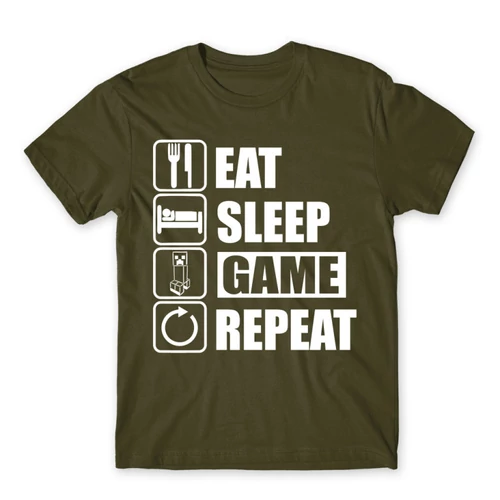 Khaki Minecraft férfi rövid ujjú póló - Eat, sleep, game, repeat