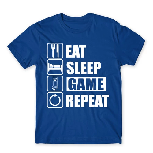 Királykék Minecraft férfi rövid ujjú póló - Eat, sleep, game, repeat
