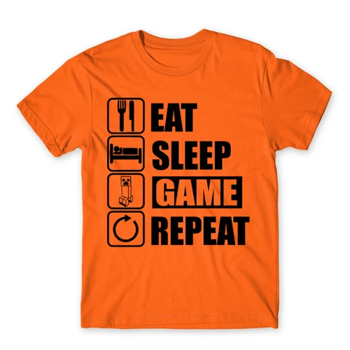 Narancs Minecraft férfi rövid ujjú póló - Eat, sleep, game, repeat