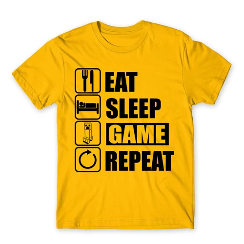Sárga Minecraft férfi rövid ujjú póló - Eat, sleep, game, repeat