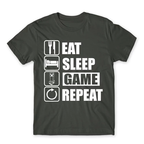 Sötétszürke Minecraft férfi rövid ujjú póló - Eat, sleep, game, repeat