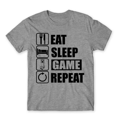 Sportszürke Minecraft férfi rövid ujjú póló - Eat, sleep, game, repeat