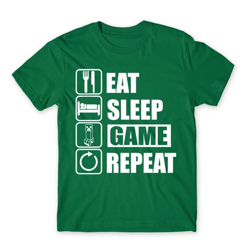 Zöld Minecraft férfi rövid ujjú póló - Eat, sleep, game, repeat