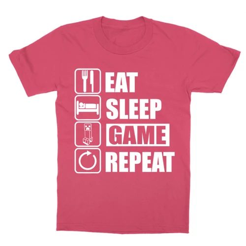 Pink Minecraft gyerek rövid ujjú póló - Eat, sleep, game, repeat