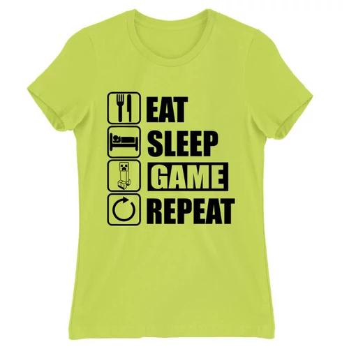 Almazöld Minecraft női rövid ujjú póló - Eat, sleep, game, repeat