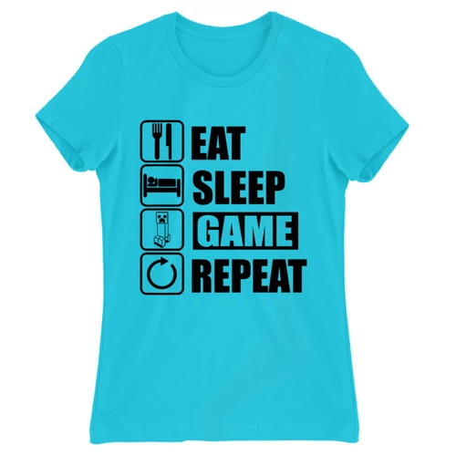 Atollkék Minecraft női rövid ujjú póló - Eat, sleep, game, repeat