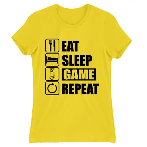 Citromsárga Minecraft női rövid ujjú póló - Eat, sleep, game, repeat