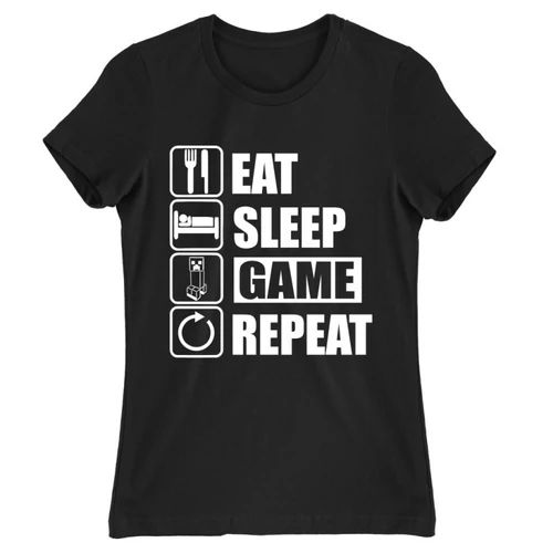 Fekete Minecraft női rövid ujjú póló - Eat, sleep, game, repeat