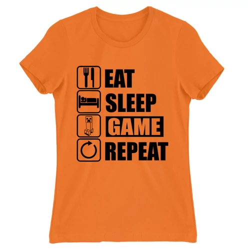 Narancs Minecraft női rövid ujjú póló - Eat, sleep, game, repeat