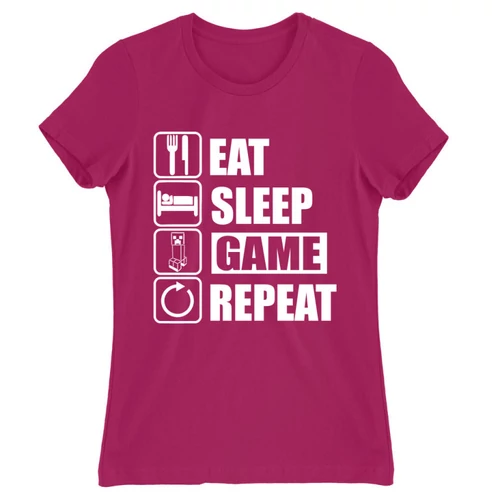 Pink Minecraft női rövid ujjú póló - Eat, sleep, game, repeat