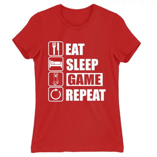 Piros Minecraft női rövid ujjú póló - Eat, sleep, game, repeat