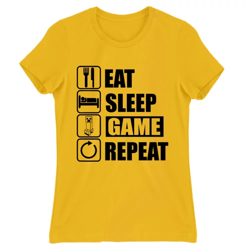 Sárga Minecraft női rövid ujjú póló - Eat, sleep, game, repeat