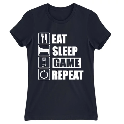 Sötétkék Minecraft női rövid ujjú póló - Eat, sleep, game, repeat