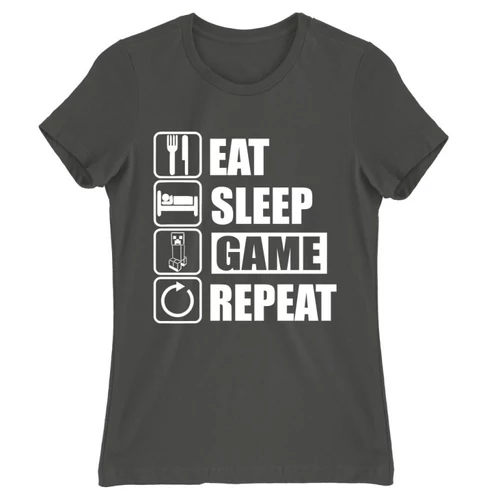 Sötétszürke Minecraft női rövid ujjú póló - Eat, sleep, game, repeat