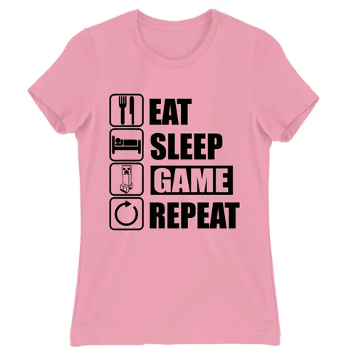Világos rózsaszín Minecraft női rövid ujjú póló - Eat, sleep, game, repeat
