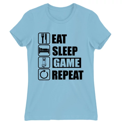 Világoskék Minecraft női rövid ujjú póló - Eat, sleep, game, repeat