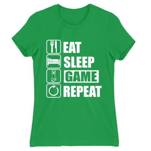 Zöld Minecraft női rövid ujjú póló - Eat, sleep, game, repeat