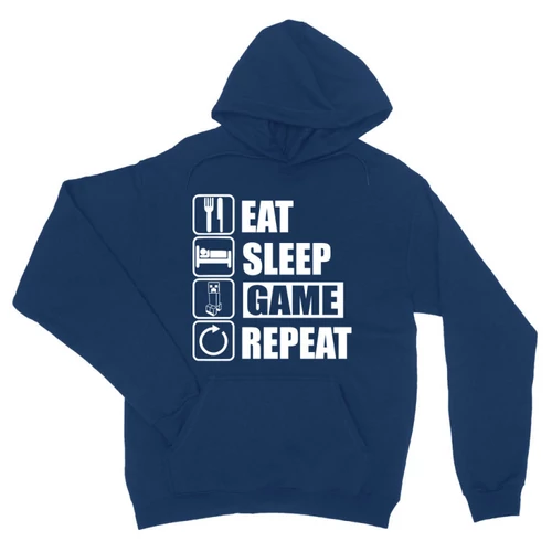 Királykék Minecraft unisex kapucnis pulóver - Eat, sleep, game, repeat