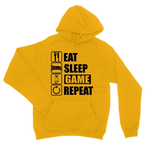 Sárga Minecraft unisex kapucnis pulóver - Eat, sleep, game, repeat