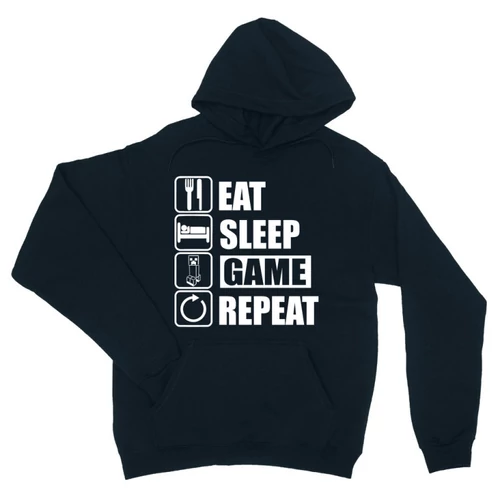 Sötétkék Minecraft unisex kapucnis pulóver - Eat, sleep, game, repeat