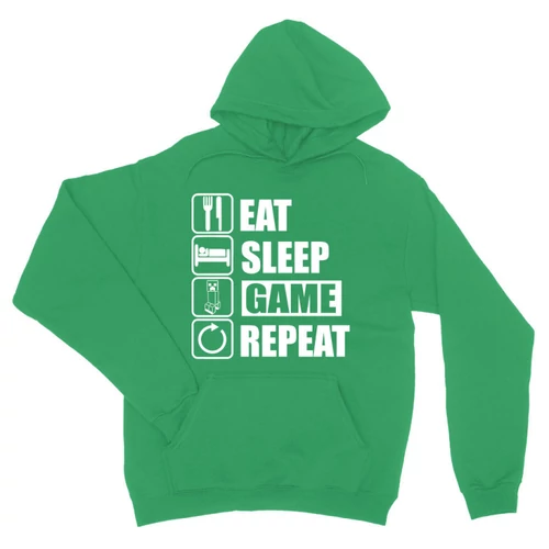 Zöld Minecraft unisex kapucnis pulóver - Eat, sleep, game, repeat