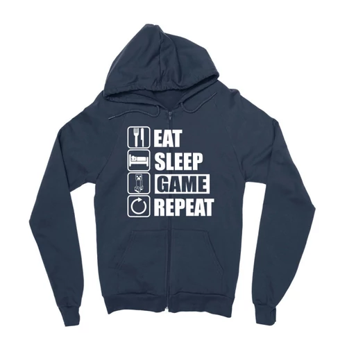 Sötétkék Minecraft zipzáros pulóver - Eat, sleep, game, repeat
