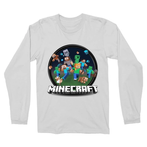 Fehér Minecraft férfi hosszú ujjú póló - Kerek Minecraft logó 2