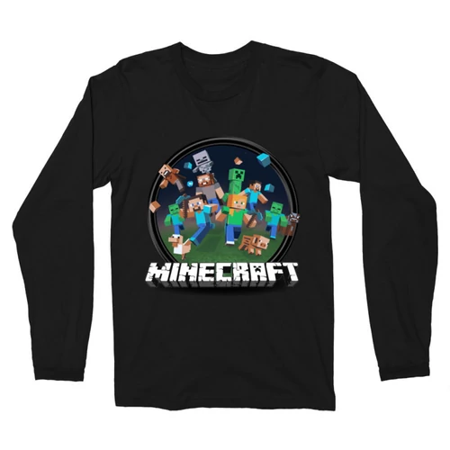 Fekete Minecraft férfi hosszú ujjú póló - Kerek Minecraft logó 2