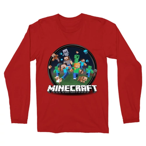 Piros Minecraft férfi hosszú ujjú póló - Kerek Minecraft logó 2