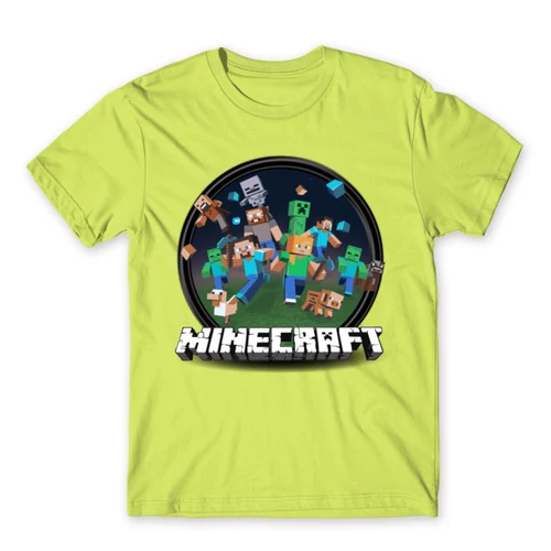 Almazöld Minecraft férfi rövid ujjú póló - Kerek Minecraft logó II.