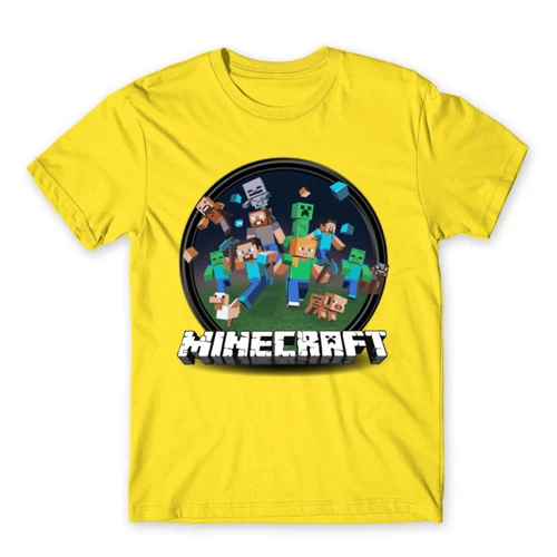 Citromsárga Minecraft férfi rövid ujjú póló - Kerek Minecraft logó II.