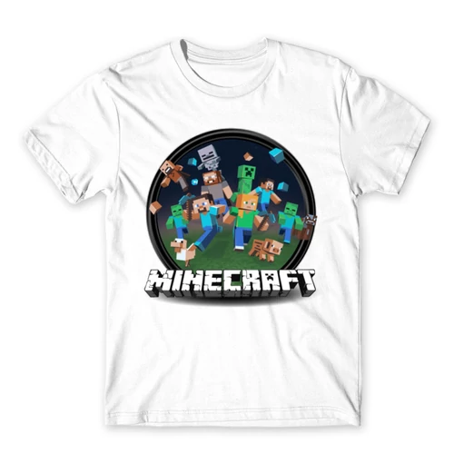 Fehér Minecraft férfi rövid ujjú póló - Kerek Minecraft logó II.