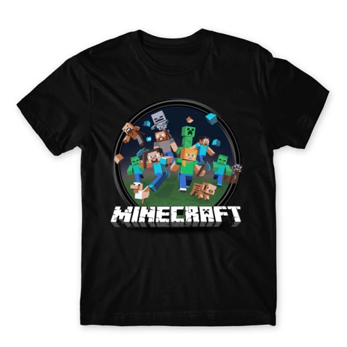 Fekete Minecraft férfi rövid ujjú póló - Kerek Minecraft logó II.