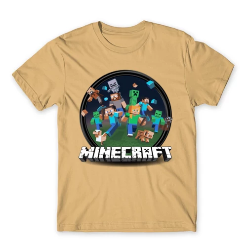 Homok Minecraft férfi rövid ujjú póló - Kerek Minecraft logó II.