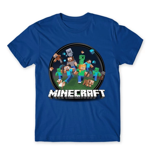 Királykék Minecraft férfi rövid ujjú póló - Kerek Minecraft logó II.