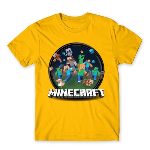 Sárga Minecraft férfi rövid ujjú póló - Kerek Minecraft logó II.