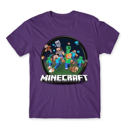 Sötétlila Minecraft férfi rövid ujjú póló - Kerek Minecraft logó II.