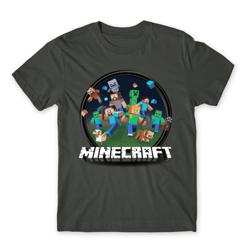 Sötétszürke Minecraft férfi rövid ujjú póló - Kerek Minecraft logó II.