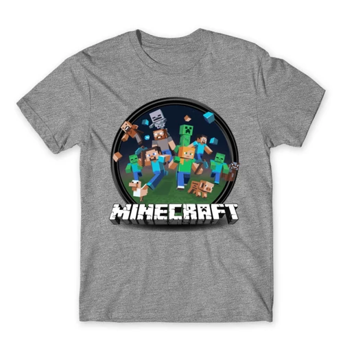 Sportszürke Minecraft férfi rövid ujjú póló - Kerek Minecraft logó II.
