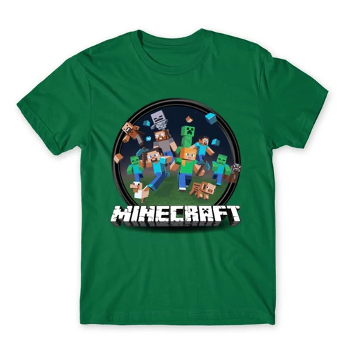 Zöld Minecraft férfi rövid ujjú póló - Kerek Minecraft logó II.