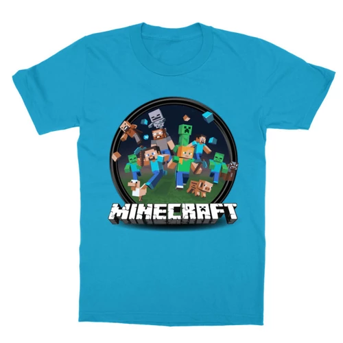 Atollkék Minecraft gyerek rövid ujjú póló - Kerek Minecraft logó II.