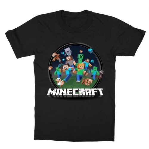 Fekete Minecraft gyerek rövid ujjú póló - Kerek Minecraft logó II.