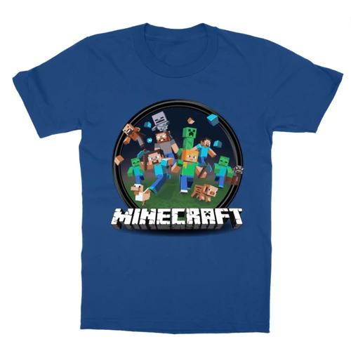 Királykék Minecraft gyerek rövid ujjú póló - Kerek Minecraft logó II.