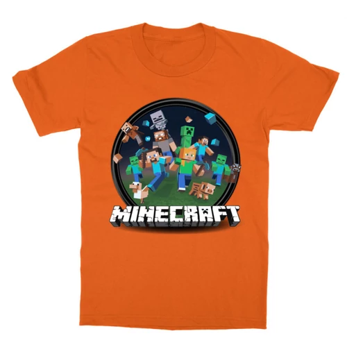 Narancs Minecraft gyerek rövid ujjú póló - Kerek Minecraft logó II.